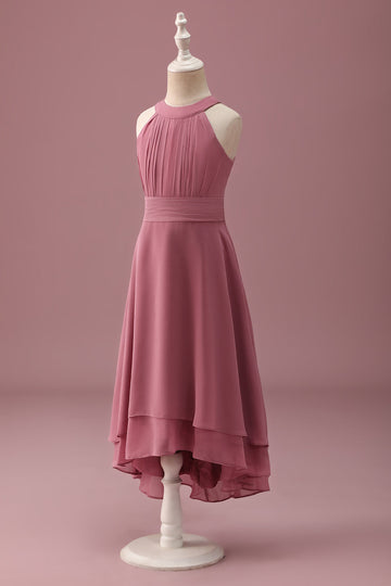 Desert Rose Halter Chiffon Høy Lav Junior Brudepike Kjole